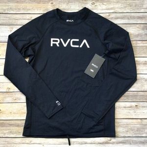 NWT Boys RVCA Long Sleeve Rash Guard, Large, Black